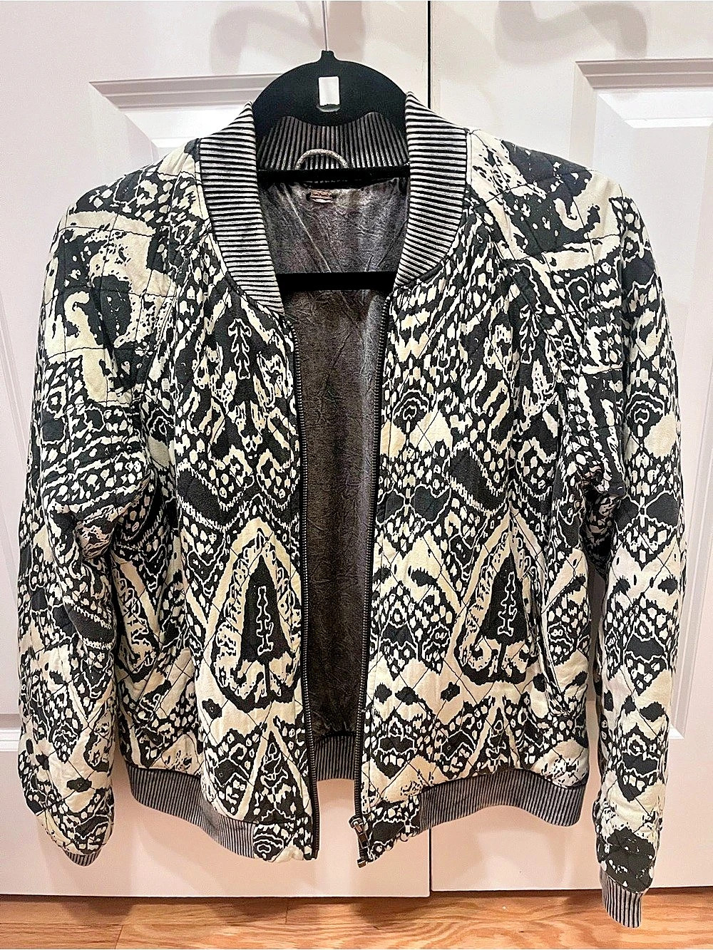 Free People Varsity Dreams Bomber Jacket in Black & Cream